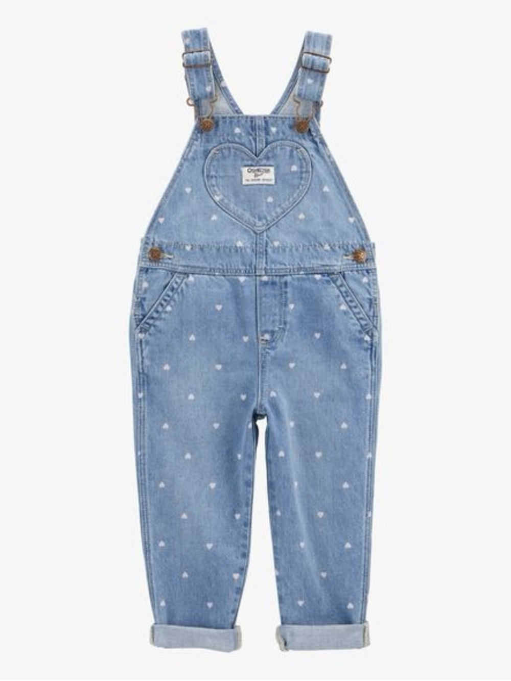 Osh Kosh Baby Heart-Print Knit Denim Overalls - Blue